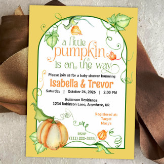 Invitation Baby shower d'automne des petits Citrouilles Neutr