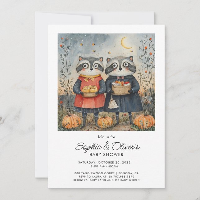 Invitation Baby shower d'automne des renards des bois (Devant)