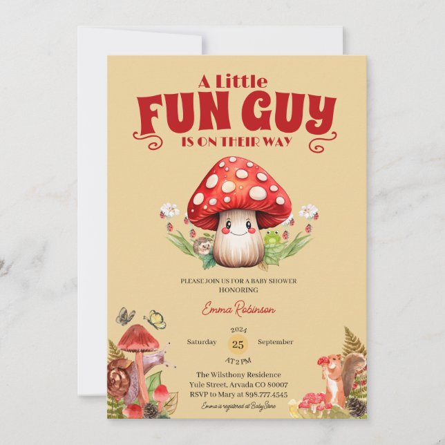 Invitation Baby shower d'automne du champignon Snail Woodland (Devant)