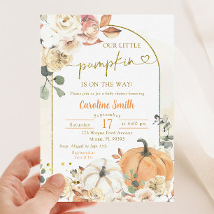 Invitation Baby shower d'automne du Citrouille Floral Orange