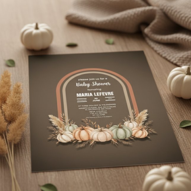 Invitation Baby shower d'automne du Citrouille Taupe Boho Arc (Taupe Boho Arch Pumpkin Fall Baby Shower Invitation)