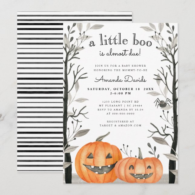 Invitation Baby shower d'automne du petit Citrouille d'Hallow (Devant / Derrière)