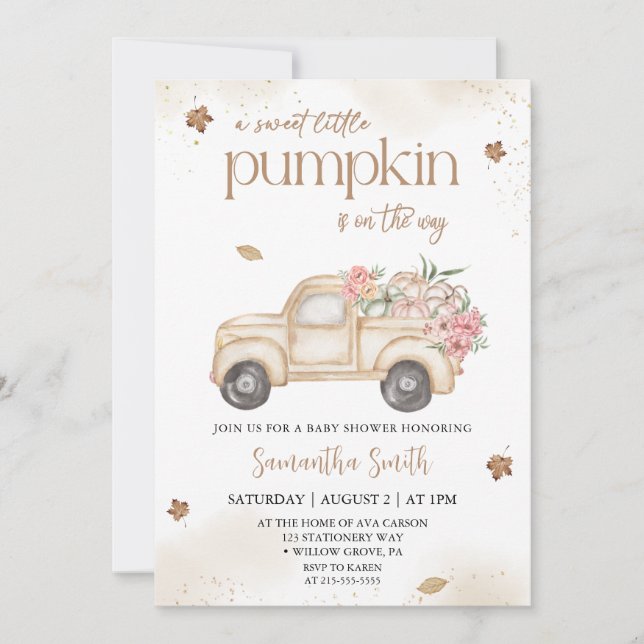 Invitation Baby shower d'automne du petit citrouille Floral T (Devant)