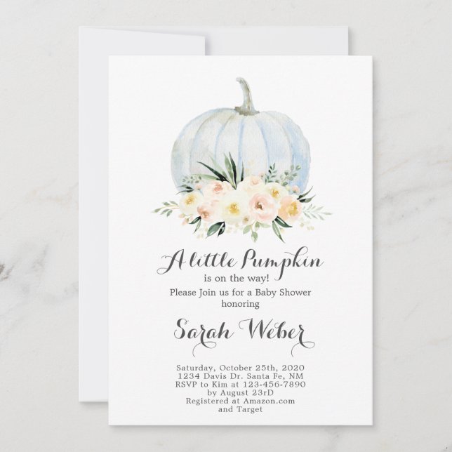 Invitation Baby shower d'automne fille citrouille (Devant)
