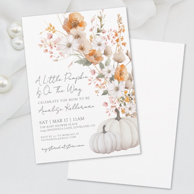 Invitation Baby shower d'automne fleur sauvage Citrouille (Wildflower Pumpkin Fall Baby Shower Invitation)
