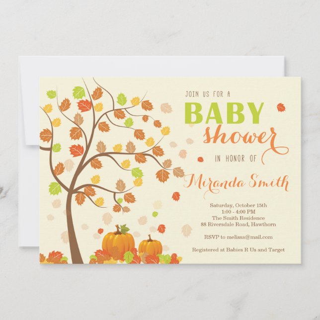Invitation Baby shower d'automne / Invitation d'au (Devant)