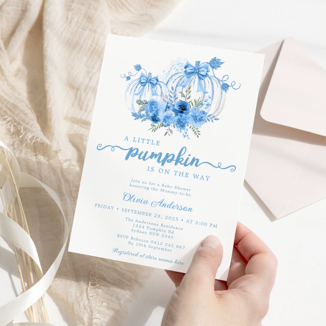 Invitation Baby shower d'automne Little Citrouille Watercolor (Créateur téléchargé)