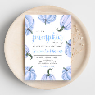 Invitation Baby shower d'automne minimaliste Citrouille bleu