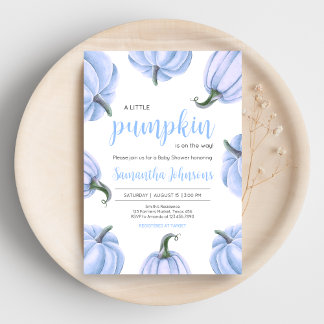 Invitation Baby shower d'automne minimaliste Citrouille bleu