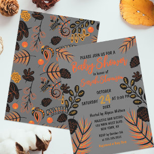 Invitation Baby shower d'automne moderne et botanique d'autom