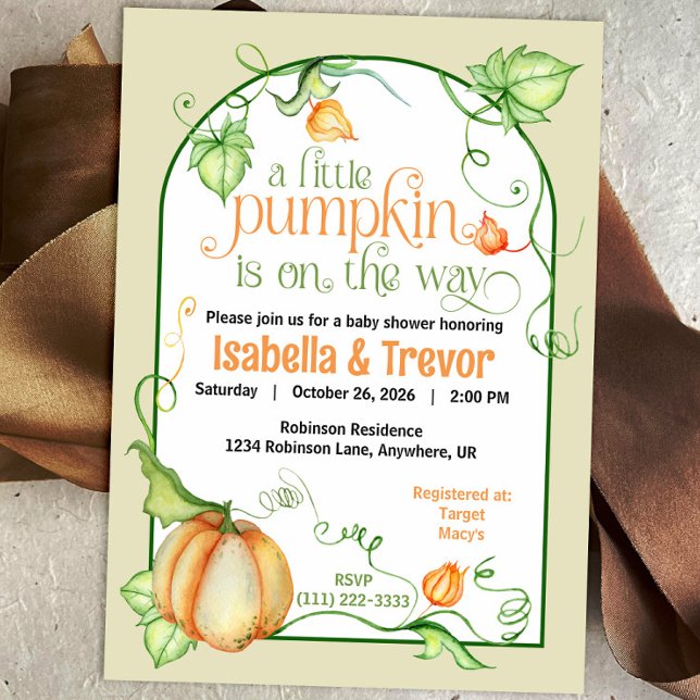 Invitation Baby shower d'automne neutre pour le petit Citroui (Little Pumpkin on the Way Autumn Baby Shower Fairytale Invitation)
