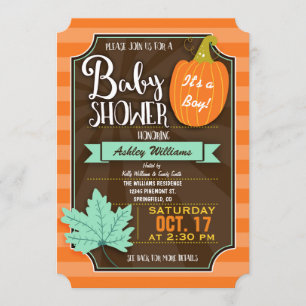 Invitation Baby shower d'automne ou d'Halloween Brown et oran