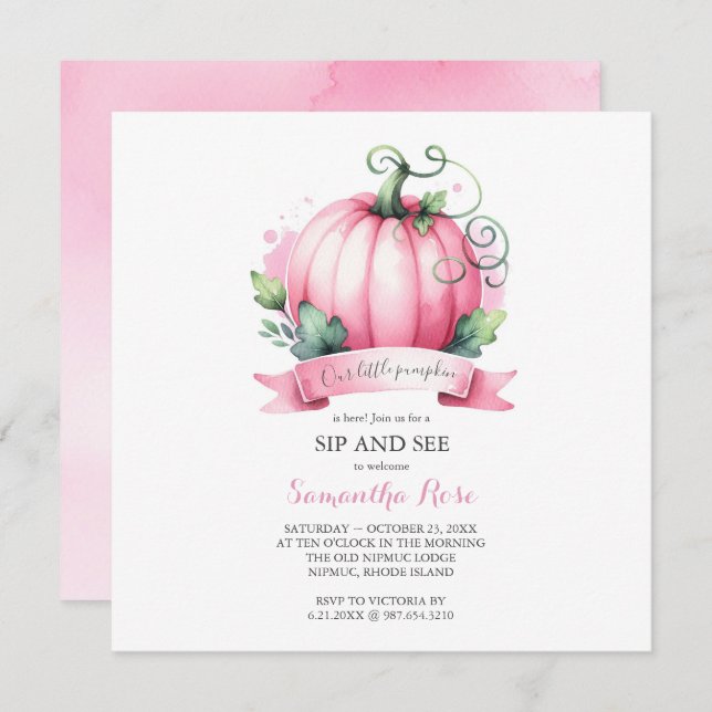 Invitation Baby shower d'automne Petit Citrouille Sip et voir (Devant / Derrière)