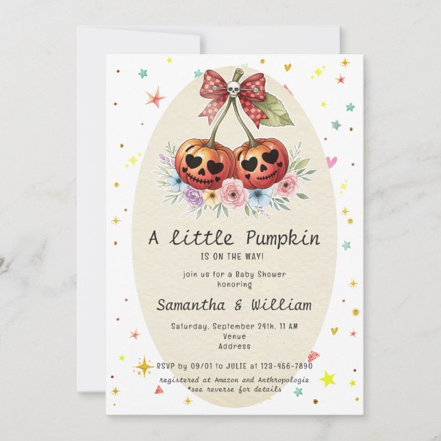 Invitation Baby shower d'automne Retro Citrouille Cherries Co (Devant)