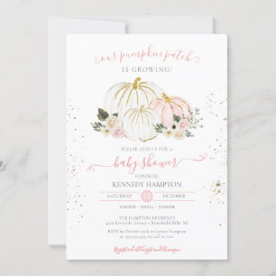 Invitation Baby shower d'automne rose et blanc Citrouille