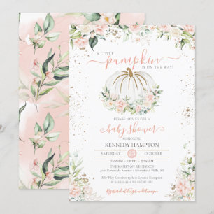 Invitation Baby shower d'automne rose et blanc petit Citrouil