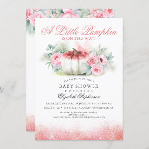 Invitation Baby shower d'automne Rose or brillant citrouille