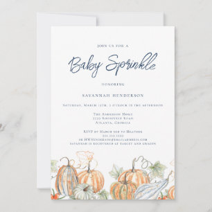 Invitation Baby shower d'automne Saupoudrer Citrouille bleu