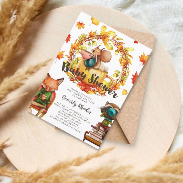 Invitation Baby shower d'automne Tea Party Animaux (Créateur téléchargé)