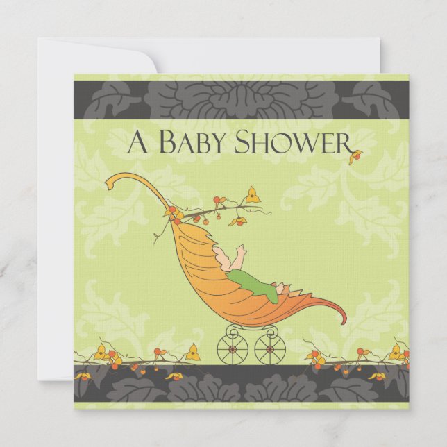 Invitation Baby shower d'automne| Transport de feuilles (Devant)
