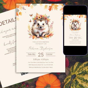 Invitation Baby shower d'automne Woodland Cute Hedgehog Code