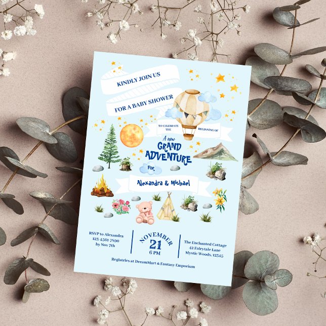 Invitation Baby shower d'aventure Aquarelles Arbres (Créateur téléchargé)