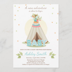 Invitation baby shower d'aventure Boy Teepee Boho