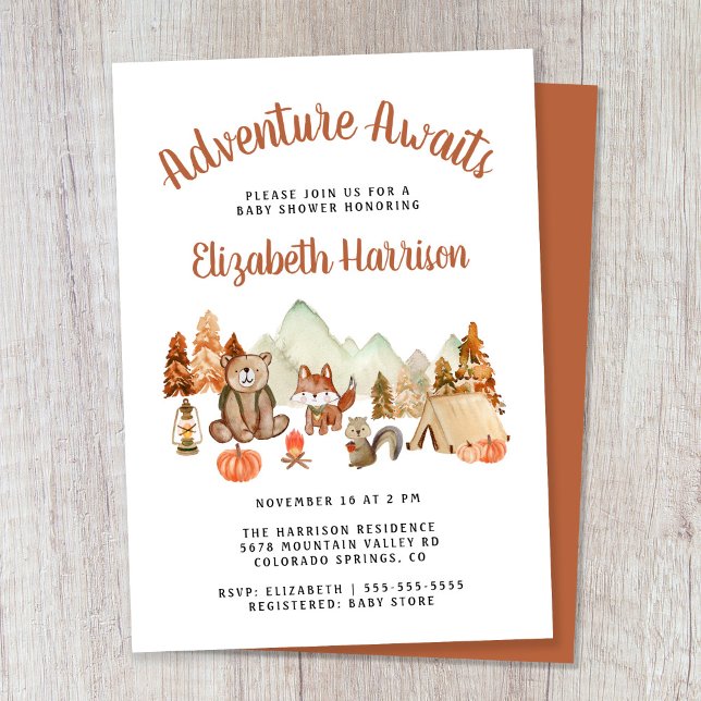Invitation Baby shower d'aventure d'automne pour les animaux  (Créateur téléchargé)