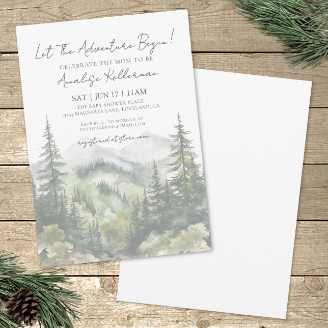 Invitation Baby shower d'aventure Forest Mountain Woodland (Forest Mountain Woodland Adventure Baby Shower Invitation)