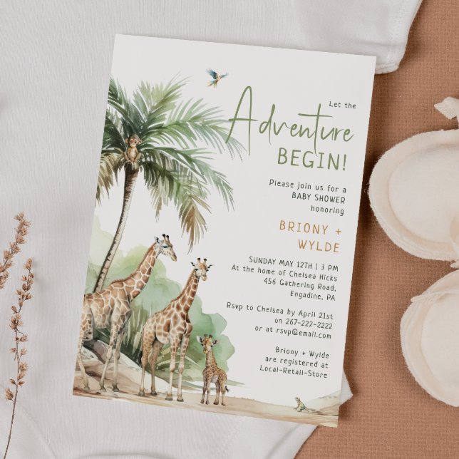 Invitation Baby shower d'aventure Jungle Safari Giraffe (Créateur téléchargé)