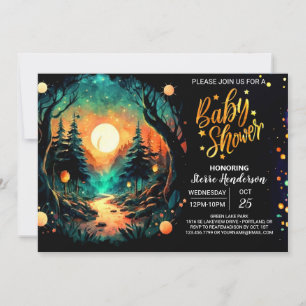 Invitation Baby shower d'aventure magique en bois mou
