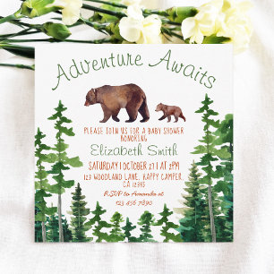 Invitation Baby shower d'aventure mignonne maman et bébé ours