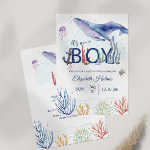Invitation Baby shower d'aventure nautique aquarelle