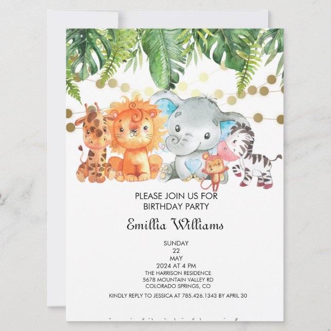 Invitation Baby shower d'aventure pour les animaux des bois (Devant)