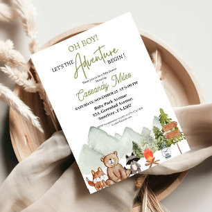Invitation Baby shower d'aventure Rustique Woodland Animaux