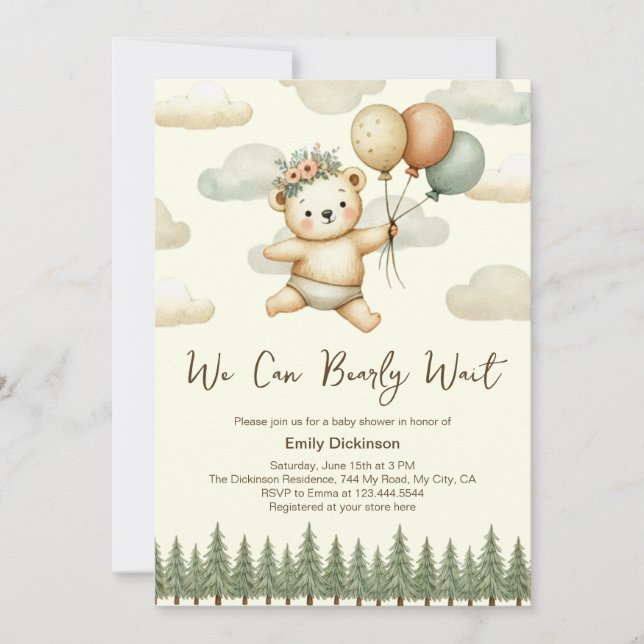 Invitation Baby shower d'aventures aux ours flottants (Devant)