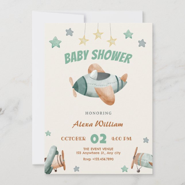 Invitation Baby shower d'avion (Devant)