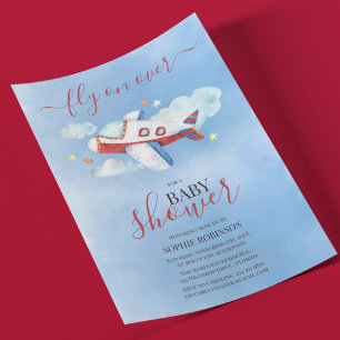 Invitation Baby Shower d'avion à l'aquarelle douce