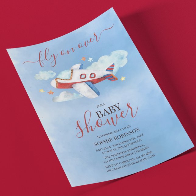 Invitation Baby Shower d'avion à l'aquarelle douce (Créateur téléchargé)