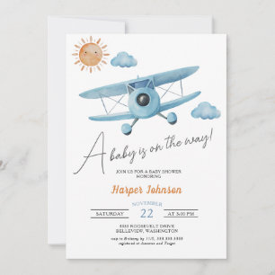 Invitation Baby shower d'avion bleu
