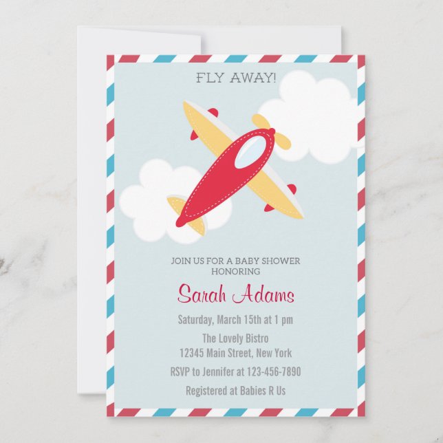 Invitation Baby shower d'avion Blue Red (Devant)
