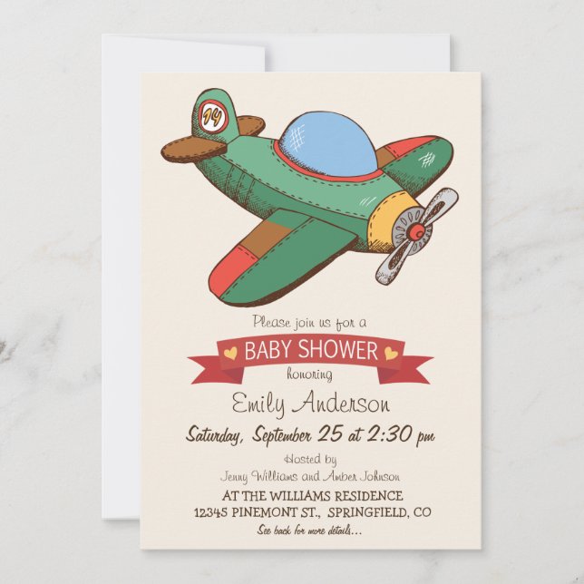 Invitation Baby shower d'avion Jouet vintage (Devant)