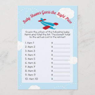 Invitation Baby shower d'avion mignon Devinez juste prix jeu