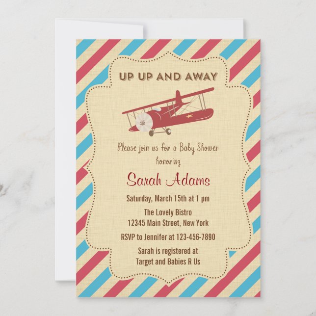 Invitation Baby shower d'avion rouge et bleu (Devant)