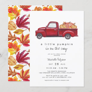 Invitation Baby shower d'Citrouille d'automne du camion rouge
