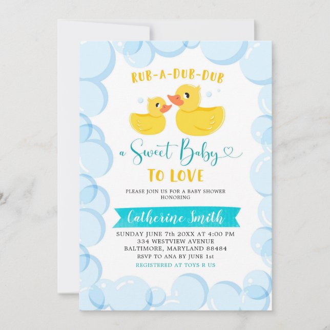 Invitation Baby shower de bain en caoutchouc jaune (Devant)