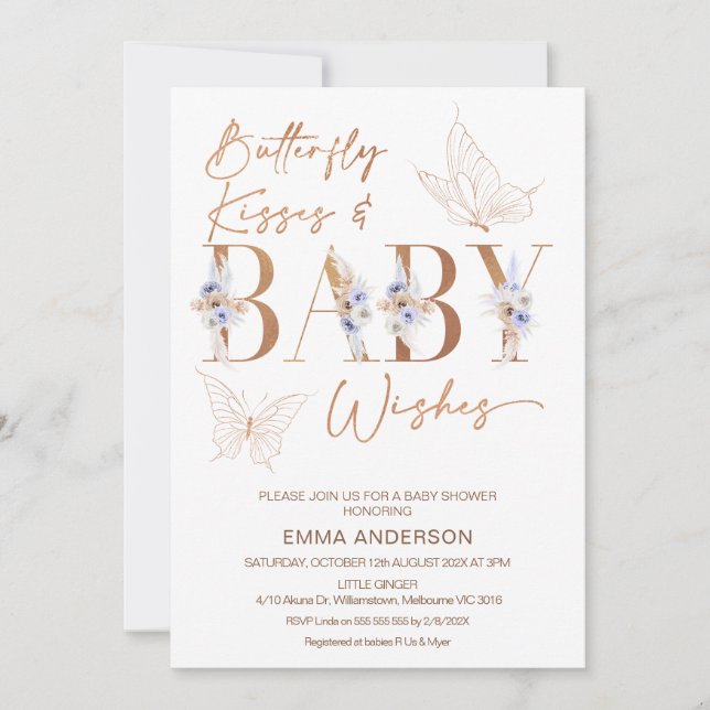 Invitation Baby shower de baisers floraux Lavender Boho (Devant)