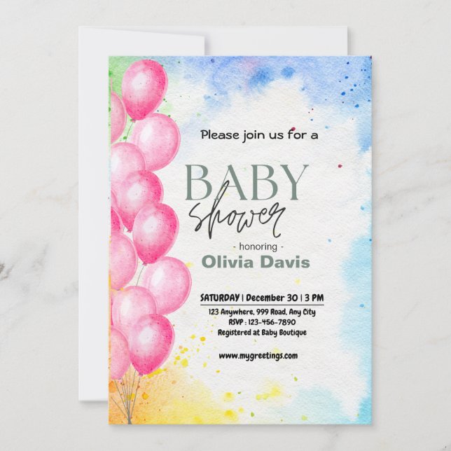 Invitation Baby shower de balais rose (Devant)