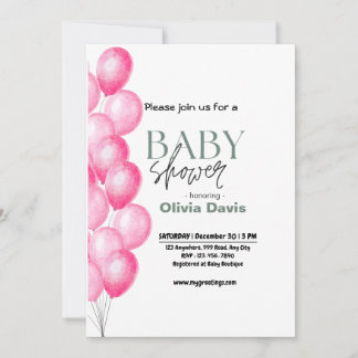 Invitation Baby shower de balais rose