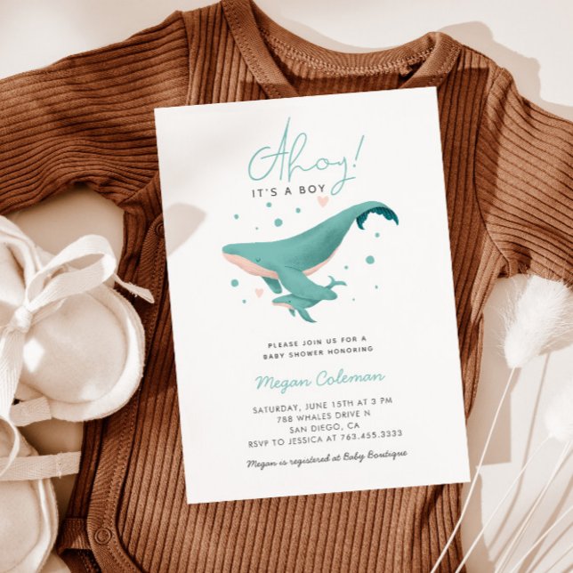 Invitation Baby shower De Baleine Ahoy C'Est Un Garçon (Créateur téléchargé)